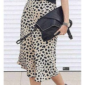Leopard print satin midi skirt
